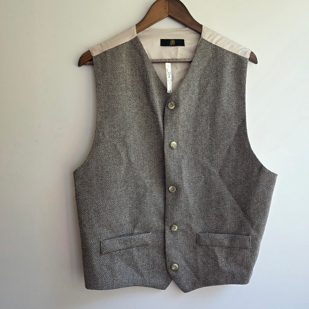Vintage JMI Mens Natural Cotton Tweed Vest Made in USA Deadstock Brown Size L